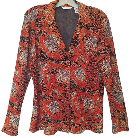 Laura Ashley Slinky Button Front Blouse Stretch Brocade Top Shacket Lined VTG S - Picture 9 of 12